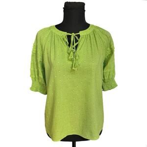 Olivia James The Label Green Faith Top Size XS Swiss Dot Peasant Career Wear